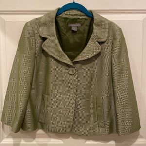 Ann Taylor cropped blazer 3/4 sleeve pleat in back green herringbone